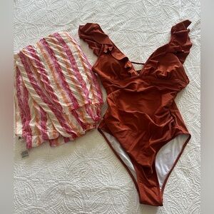 Cupshe Burnt Orange One Piece Bathingsuit and coverup